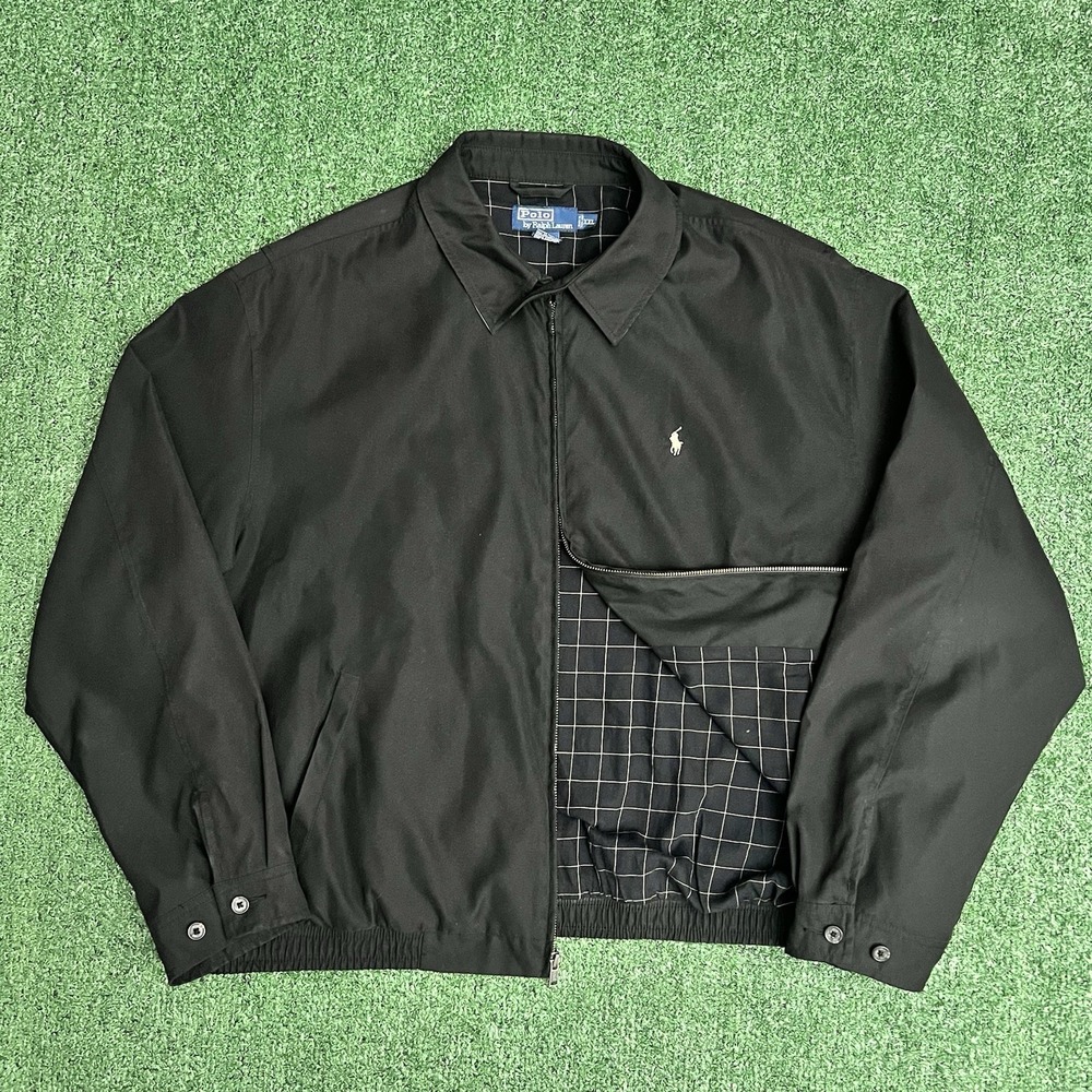 Vintage Polo Ralph Lauren Harrington Jacket Mens XXL Black Loop Collar Lined 90s
